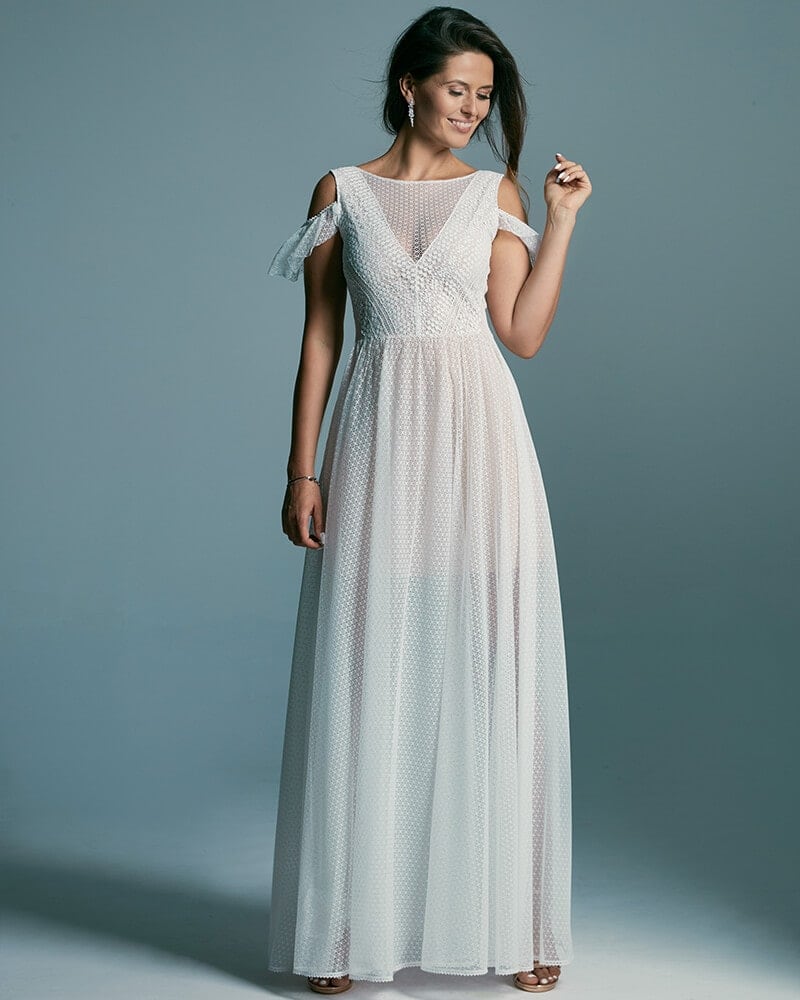 Dziewczęca suknia ślubna nawiązująca do stylu greckiego Santorini 2 header Santorini wedding dresses collection
