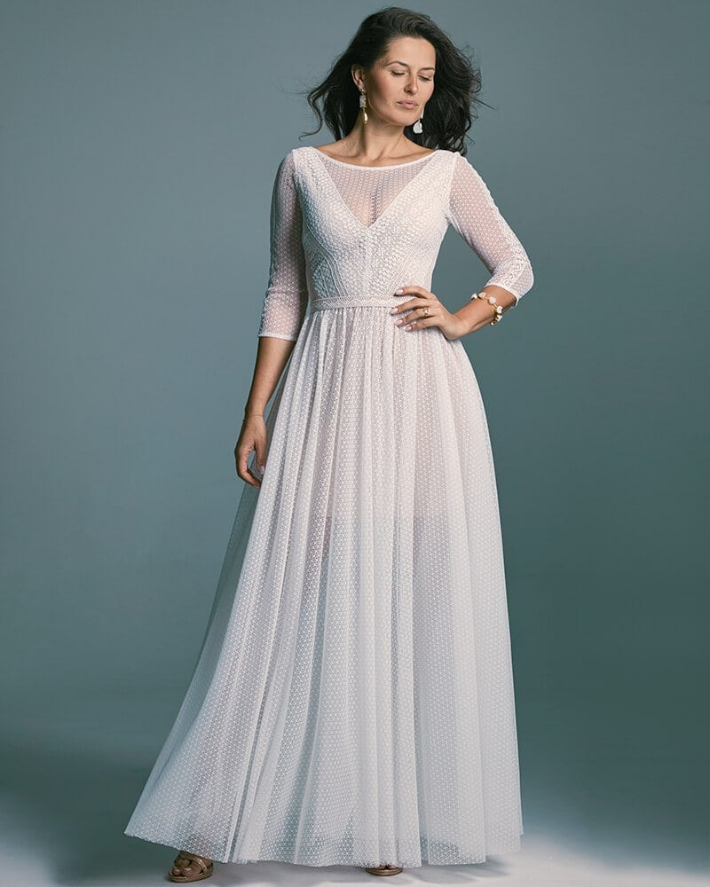 Zjawiskowa suknia ślubna z rękawem 34 z dzianinowej koronki Santorini 7 header Collections of wedding dresses