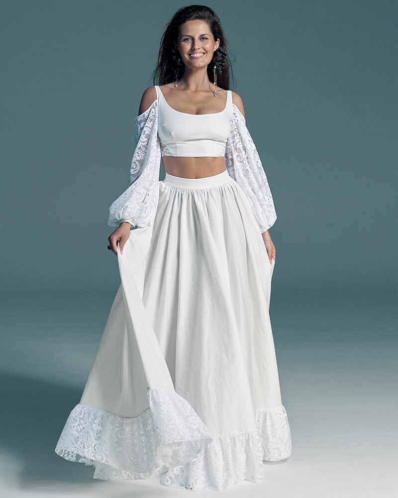 Ekologiczna suknia ślubna z bufiastymi rękawami komplet Slavica 4 Collections of wedding dresses
